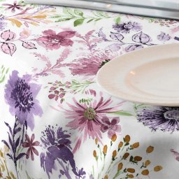 Fata de masa impermeabila, 180x140 cm Casa de bumbac, Adele 301 model floral, mov