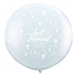 Balon latex jumbo imprimat Just Married alb 91cm