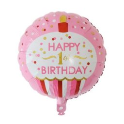 Balon folie briosa roz happy Birthday Prima aniversare 1 an 43cm