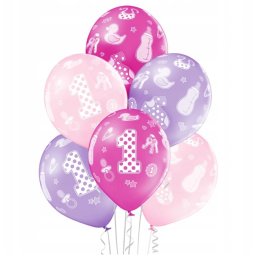 Set 6 baloane latex prima aniversare roz 30cm
