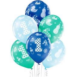Set 6 baloane latex prima aniversare albastru 30cm