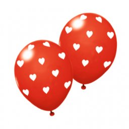 BALOANE ROSII CU INIMI ALBE, CALITATE HELIUM, BIODEGRADABILE, SET 6 BUCATI