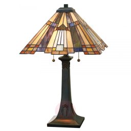Veioză Inglenook Tiffany, bronz, 2xE27, H:63.5cm, cu doua intrerupatoare cu fir, QZ-INGLENOOK-TL