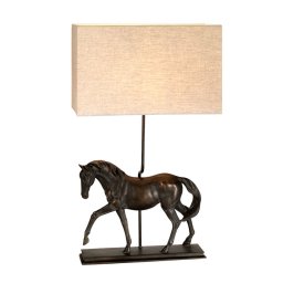 Veioză coloniala statueta cal mare Dorado, bronz patinat, textil natur, H:77 cm, 1xE27, DL-DORADO-TL