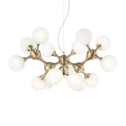 Candelabru Nodi PL15, 15x40W E14, D:1050 mm H:1400 mm, metal alamă satinata, sticlă albă