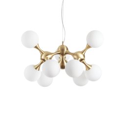 Lustră Nodi PL9, 9x40W E14, D:800 mm H:1350 mm, metal alamă satinata, sticlă albă