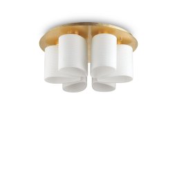 Plafoniera living Daisy PL6, 6x60W E27, D:600 mm H:255 mm, metal auriu, sticla alba