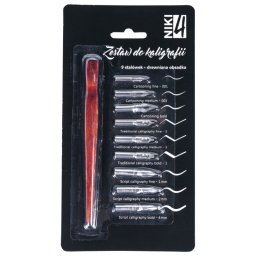 Set toc lemn & 9 penite caligrafie blister