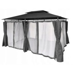 Pavilion/foisor pentru gradina/terasa, cadru metalic, cu plasa de tantari, gri, 4x3x2.65 m