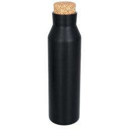 Sticla termoizolanta 590 ml, perete dublu, fara condens, capac din pluta, Everestus, NE, otel inoxidabil, negru