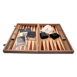 Set joc table backgammon Walnut si Stejar cu insertii rosii