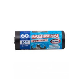 SACI MENAJ CU URECHI 60L 10/SET SUPER REZ NEGRI