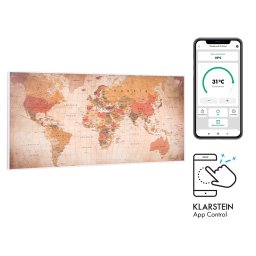 Klarstein Wonderwall Air Art Smart, încălzitor cu infraroșu, 120 x 60 cm, 700 W, aplicație, harta lumii (HTR10-WdwlS700wMap)
