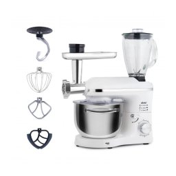 Mixer cu bol de 6 L din inox, 1500 W, 2 kg aluat, cu tocător și blender, 6 viteze, MB-1500SET, alb