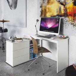 BIA601 - Masa de Birou 138 cm, pentru colt, reversibil (stanga sau dreapta) office - Alb