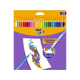 Creioane colorate cu radiera 24 culori Bic Evolution Illusion