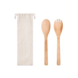 Set 2 ustensile pentru salata, 33.5x10x0.6 cm, Everestus, 20IUN0982, Bej, Bambus
