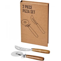 Set cutite pizza, 2 piese, 2,7x25,5x17 cm, Everestus, 20SEP0884, Carton, Otel, Lemn, Natur
