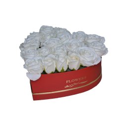 Aranjament floral cutie inima rosie cu trandafiri de sapun (Culoare produse: roz)