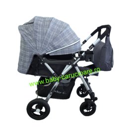 Cărucior nou născut 2 in 1 +geanta multifuncționala+plasă pentru insecte Baby Care 511 Grey Design