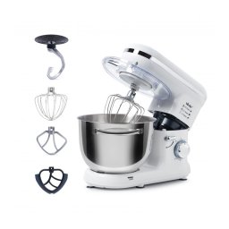 Mixer cu bol de 5.5 L din inox, MB-1300,1.6 kg aluat, putere 1400 W, 4 accesorii, 6 viteze + puls, Alb