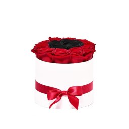 Aranjament floral Trandafiri parfumati de sapun, in cutie alba Luxury S (Culoare produse: Rosu)