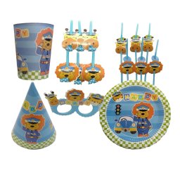 Set petrecere 36 piese paie, pahare, suflatori, coifuri, farfurii, ochelari Party Animale politist