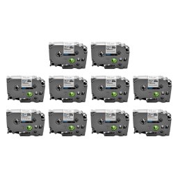 Set 10 benzi laminate compatibile Brother P-touch TZe-231, 12 mm, negru pe alb, pentru rafturi, inventariere si organizare profesionala