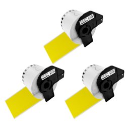 Set 3 role etichete continue repozitionabile compatibile Brother DK-44605, 62 mm 30,48 m, galbene, pentru identificare temporara si codificare vizuala