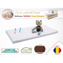 Saltea MyKids Fibra De Cocos Integral 120x60x6 Husa Alba Bumbac