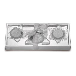 Set suport lumanare, 3 bucati, cu design de Craciun, Everestus, 20IAN2566, Argintiu, Sticla