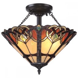 Semi plafonieră Tiffany Art Nouveau Quoizel Cambridge, bronz, E27, 2x100W, D:40,8 cm, H:37cm, QZ-CAMBRIDGE-SF