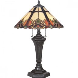 Veioză Tiffany Art Nouveau Cambridge QZ-CAMBRIDGE-TL, bronz, E27, 2x75W, 2 intrerupatoare, H:59,7 cm, D:40,5 cm