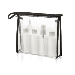 Set 6 recipiente reutilizabile transparente in geanta pentru cosmetice