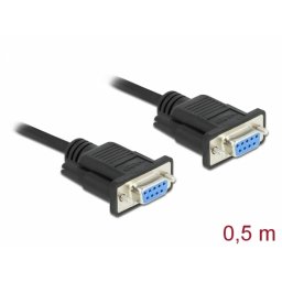Cablu serial RS-232 Sub-D9 nullmodem M-M 0.5m Negru, Delock 86614