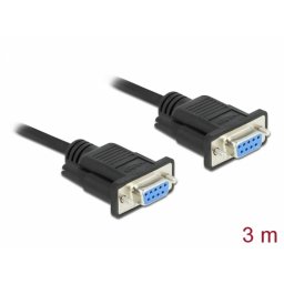 Cablu serial RS-232 Sub-D9 nullmodem M-M 3m Negru, Delock 86606