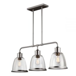Suspensie retro-modernă design industrial Hobson, nichel satinat, sticlă cu bule, E27, 3x60W, L:91,4cm, H:57,8-149,2cm, FE-HOBSON-3P-SN