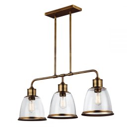 Suspensie Hobson, alamă învechită, sticlă cu bule, E27, 3x60W, L:91,4cm, H:57,8-149,2cm, FE-HOBSON-3P-AB