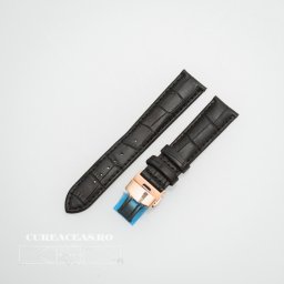 Curea piele vitel captusita negră deployant rose gold 22 mm