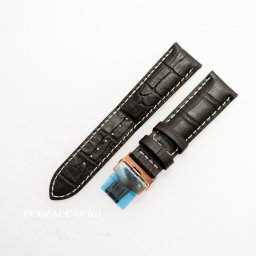 Curea piele vitel captusita negră cu cusătură albă și deployant rose gold 22 mm