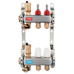 Distribuitor/colector 1" din inox 2 circuite cu debitmetre si robineti termostatati