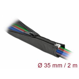 Plasa/Organizator cabluri cu fermoar 2m x 35mm Negru, Delock 19220