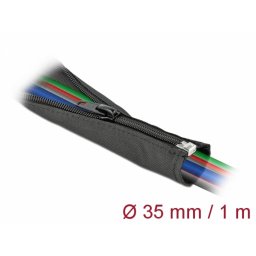 Plasa/Organizator cabluri cu fermoar 1m x 35mm Negru, Delock 19218