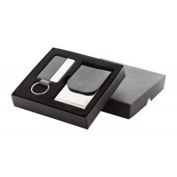 Set cadou cu breloc si suport de carti de vizita, 140×150×29 mm, Everestus, 20FEB9611, Piele ecologica, Metal, Negru