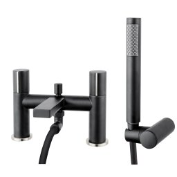 Baterie baie cada stativa cu montare pe cada negru mat crom cu set de dus