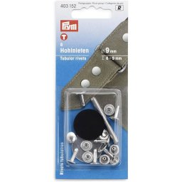 Riveti tubulari de 9 mm, pentru materiale cu grosime 6-9 mm, 8 buc, argintii cu aplicator, Prym