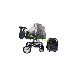 Carucior nou născut 3 in 1+ geantă multifuncționala +plasă pentru insecte Baby Care S 530 Grey Design