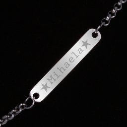 Bratara Gravata Argintie din Inox Placuta Nume Mihaela