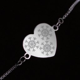 Bratara Gravata Argintie din Inox Inima Fulgi de Zapada