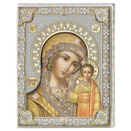 Icoana Argint Maica Domnului de la Kazan Color 12x15.5cm